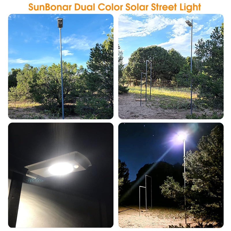 SunBonar Solar Street Lights Outdoor Motion Sensor, Dimmable & Cool White(6000K) & Warm White(3000K) & Timer, Dusk to Dawn Aluminum Solar Flood Light with Remote for Driveway Path Garden Parking Lot - Image 2